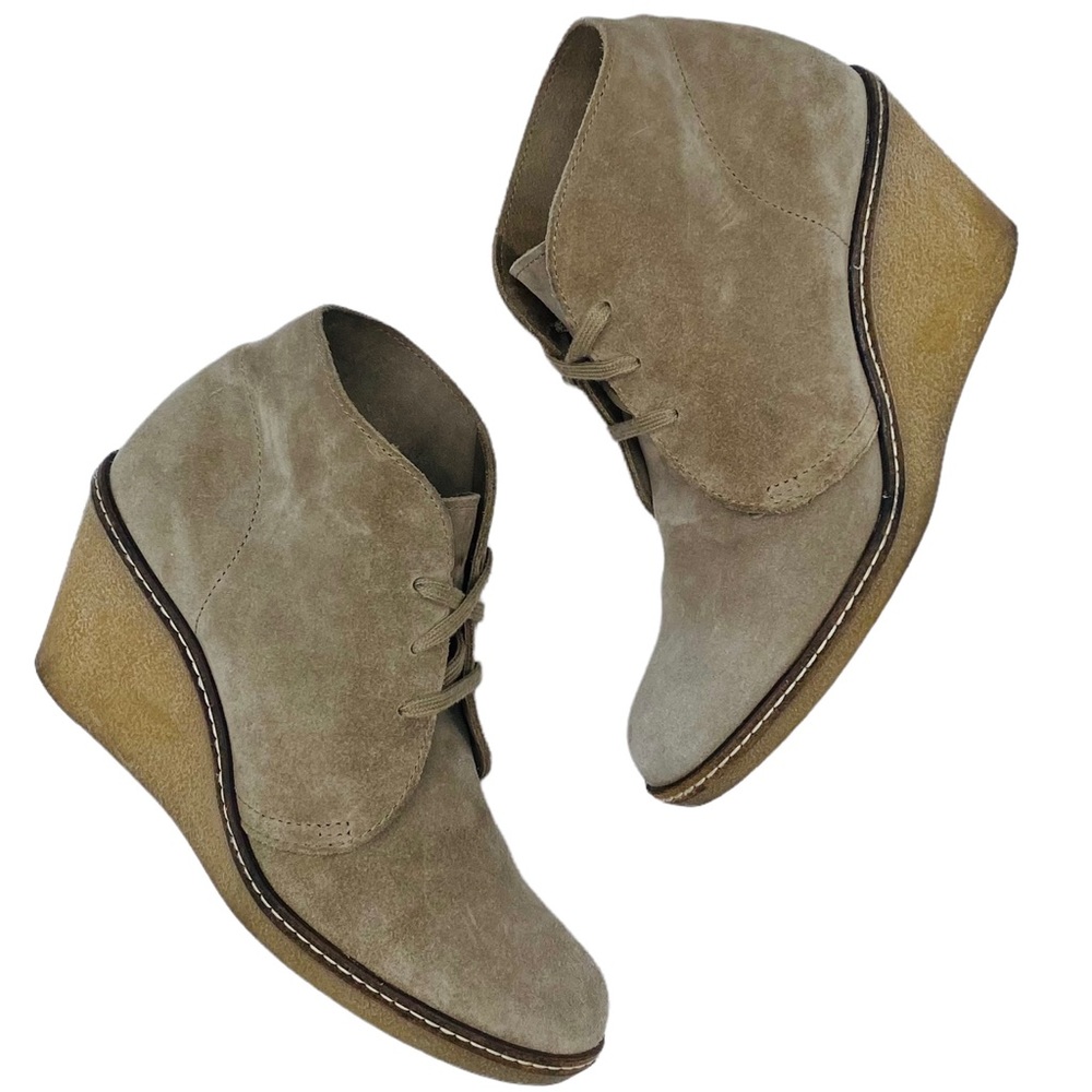 J. Crew Womens MacAlister Suede Boots Size 6 Brown Suede Leather Lace Up Wedge